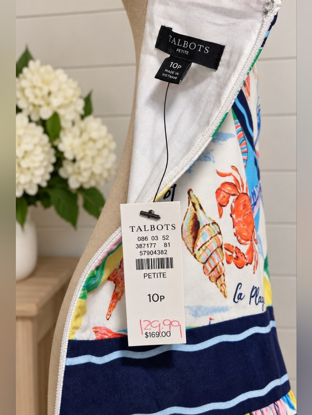 🌴 Talbots Petite 10 Coastal Print Cotton Midi Dress - Picture 4 of 7